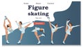 Winter Sport Figure Iceskating Activity Website Landing Page. Sportswoman Performing on Ice Rink with Skating Program