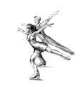 Winter sport Figure skating young couple skaters hand drawn sketch