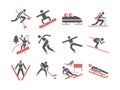 Winter sport. Flat icons. Skiing. Vector signs for web graphics Royalty Free Stock Photo