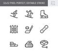 Winter sport flat icons. Vector illustration with minimal icon - skier, skates, ice hockey, curling stone, snowboard