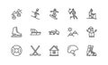 Winter sport flat line icons set. Vector illustration ski resort symbols, included skier, slalom, snowboarder, cableway