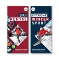 Winter sport flyer design with ski, wool hat watercolor illustration Royalty Free Stock Photo