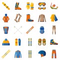 Winter sport icon collection. Set with equipment, wear and shoes. Ski and snowboard Royalty Free Stock Photo