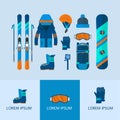 Winter sport icons collection. Skiing and snowboarding set equip