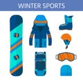 Winter sport icons collection. Skiing and snowboarding set equip