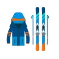 Winter sport icons jaket and skiing. Skiing and snowboarding set