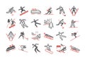 Winter sport icons. Skiing. Vector signs for web graphics Royalty Free Stock Photo