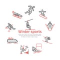 Winter sport banner. Line icon. Skiing. Vector signs for web graphics Royalty Free Stock Photo