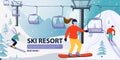 Ski resort banner illustration with ski lift.