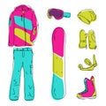 Winter sport kit. Snowboarding set equipment isolated on white background in flat style design Royalty Free Stock Photo