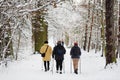 Winter sport nordic walking. Women in park