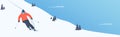 Winter Sport. The skier rushes down the slope. Winter holidays in the mountains. Alpine skiing. Vector illustration