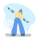 Winter sport, snowboarding - illustration of a young girl snowboarder