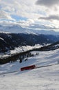 Winter sport swiss alps: The Davos-Parsenn cable car drives up the mountain