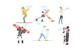 Winter sports activities set, skiing, hockey, figure skating, snowboarding vector Illustration Royalty Free Stock Photo