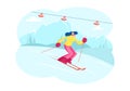Winter Sports Activity and Spare Time. Young Woman Skiing in Mountains Resort with Funicular. Girl Riding Downhills Royalty Free Stock Photo