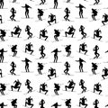 Winter sports athletes seamless pattern. Black sport winter people silhouettes