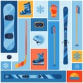 Winter sports background with equipment flat icons Royalty Free Stock Photo