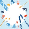 Winter sports background with equipment flat icons Royalty Free Stock Photo