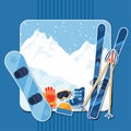 Winter sports background with equipment sticker Royalty Free Stock Photo