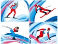 Winter sports. Biathlon, slalom, skiing and snowboarding