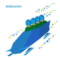 Winter sports - bobsleigh. Cartoon athletes ride in bobsled