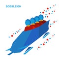 Winter sports - bobsleigh. Cartoon athletes ride in bobsled.