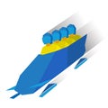 Winter sports - bobsleigh. Cartoon athletes ride in bobsled