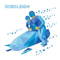 Winter sports - bobsleigh. Cartoon athletes running near bobsled