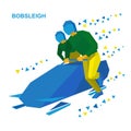 Winter sports - bobsleigh. Cartoon athletes running near bobsled