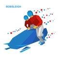 Winter sports - bobsleigh. Cartoon athletes running near bobsled