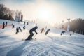 winter sports competition, with skiers and snowboarders racing down the mountain in timed race