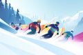 winter sports competition, with skiers and snowboarders racing down the mountain in timed race