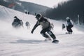 winter sports competition, with skiers and snowboarders racing down the slopes at full speed