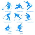 Winter sports icon set. Eight silhouettes of athletes with disabilities. Royalty Free Stock Photo