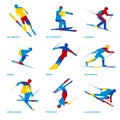 Winter sports icon set - ski jumping, running, freestyle, slopestyle Royalty Free Stock Photo