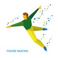 Winter sports - men`s single skating. Cartoon figure skater trai