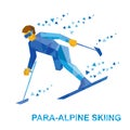 Winter sports - para-alpine skiing. Disabled skier running down