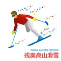 Winter sports - para-alpine skiing. Disabled skier running downhill.
