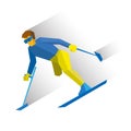 Winter sports - para-alpine skiing. Disabled skier running downhill