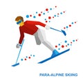 Winter sports - para-alpine skiing. Disabled skier running downhill