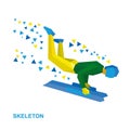 Winter sports - skeleton. Cartoon sportsman jump on sled (bobsle