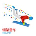 Winter sports - Skeleton. Cartoon sportsman in red and white
