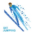 Winter sports: ski jumping. Cartoon skier during a jump. Royalty Free Stock Photo