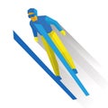 Winter sports: ski jumping. Cartoon skier during a jump. Royalty Free Stock Photo