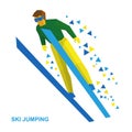 Winter sports: ski jumping. Cartoon skier during a jump.