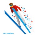 Winter sports: ski jumping. Cartoon skier during a jump. Royalty Free Stock Photo