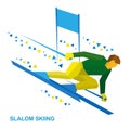 Winter sports - slalom skiing. Sportsman ski slope down. Royalty Free Stock Photo