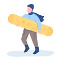 Winter sports star with snowboard semi flat color vector character