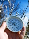 Winter-spring hiking (spring independent travel in forest and river, willow catkins Royalty Free Stock Photo